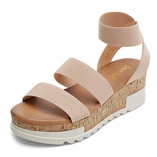 DREAM PAIRS Women's Open Toe Elastic Ankle Strap Casual Flatform Platform Wedges Sandals,Size 10,Nude,REED-1 - Image 1