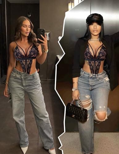 Avidlove Sexy lingerie for women Lace Babydoll Bodysuit V Neck Teddy Underwear (Black S) - Thumbnail 3