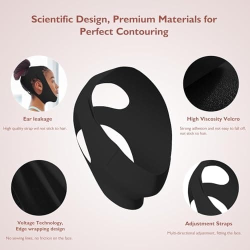 Jawline Shaper Chin Strap for Sleeping, Reusable V-Line Mask for Women Face Lifting Made w/Electric-Hot-Press Tech for Skin-Friendly & Breathable Cooling Fabric (Black, One Size) - Thumbnail 2