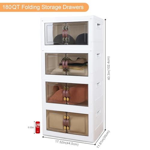 MOONEDGE 35QT Plastic Stackable Storage Bins with Lids, Collapsible Organizer with Magnetic Doors & Hidden Locking Handles, Storage Cabinet for Pet, Closet, Living Room, Pantry & Office Organization - Thumbnail 2