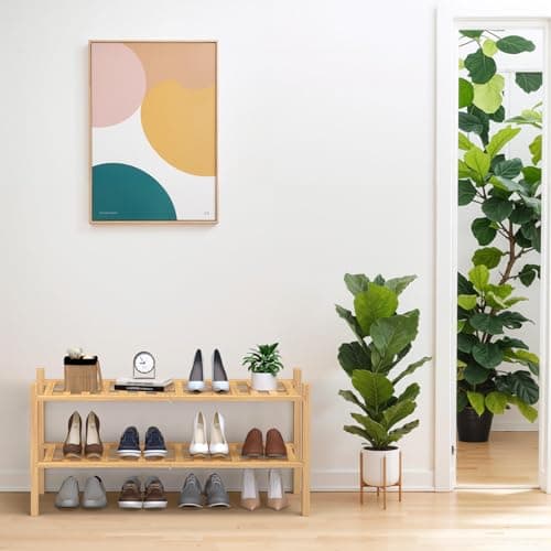 Haddockway 2 Tier Bamboo Shoe Rack Storage Organizer, Multifunctional Free Standing Stackable Shoe Shelf with Grid Panel for Closet,Hallway,Entryway,Small Space 27"x11"x13" - Thumbnail 2
