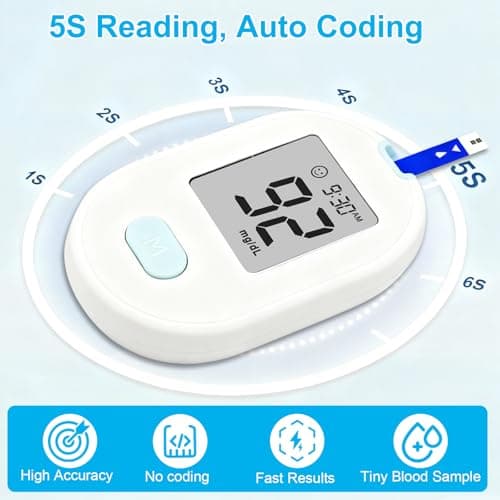 Blood Glucose Monitor Kit, Blood Sugar Testing kit with 50 Blood Sugar Test Strips, 50 Painless 33G Lancets, 1 Blood Glucose Meter, 1 Lancing Device, Medical Accuracy, 5-Second Results, No Coding & Auto Eject, Glucometer Kit for Diabetes Testing for Home/Travel Use - Thumbnail 3