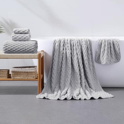 NALIVO Extra Large Bath Towel Set of 6 (40"x80"),Oversized Bath Sheet Super Soft Highly Absorbent Microfibers Quick Dry Luxury Shower Towel for Bathroom Spa Gym Hotel Yoga (Gray, 6Piece) - Thumbnail 2