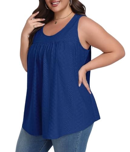 Lastshe Womens Plus Size Casual Sleeveless Tops Dressy Plus Size Loose Fit Blouses Tunic, Royal Blue, 2X - Image 1
