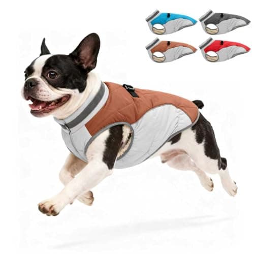 Aokown Dog Winter Coat for Small Dogs, Adjustable Puppy Warm Jackets in Cold Weather, Reflective Pet Fleece Vest with External Attachment Points, Zippered Cold-Weather Dog Winter Clothes, S Brown - Image 1