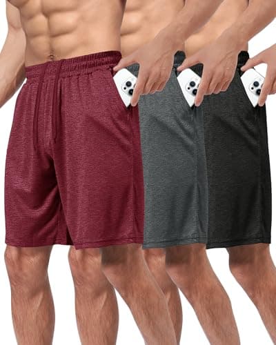 BOOJO 3 Pack Gym Basketball Mens Shorts - Quick Dry Black Workout Athletic Shorts with Pockets for Casual Running (S-6XL) - Image 1