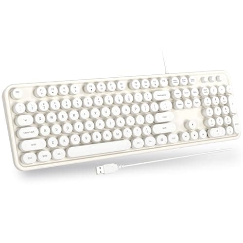 Atelus USB Wired Computer Keyboard - Retro Typewriter Keyboard - Full Size Keyboard with Number Pad for PC Laptop Desktop Windows (Creamy White)