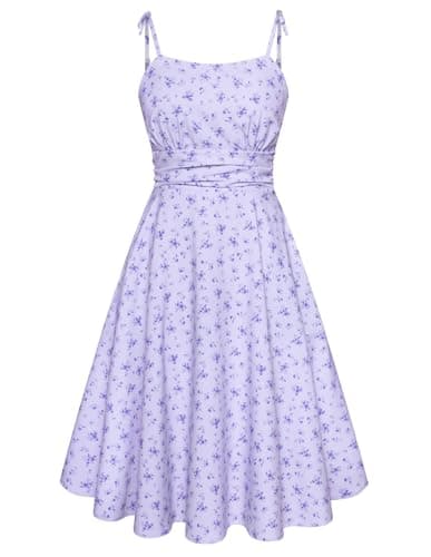 Belle Poque Sleeveless Spaghetti Strap Sundress for Women Cocktsil Party Dress Fit and Flare Dress Light Purple XX-Large - Image 1