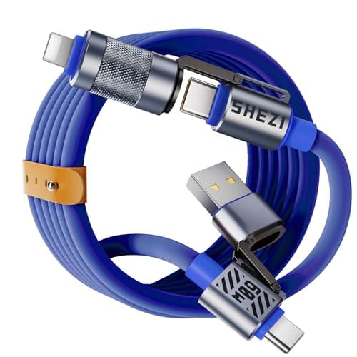 Vexipia 4 in 1 USB C Cable 60W Fast Charging & Data Transfer, Thicker Silicone Multi Charger Cord for iPhone iPad Charger Wire Combo with L/Type C/USB A for iPhone 16/15/Macbook (Blue)