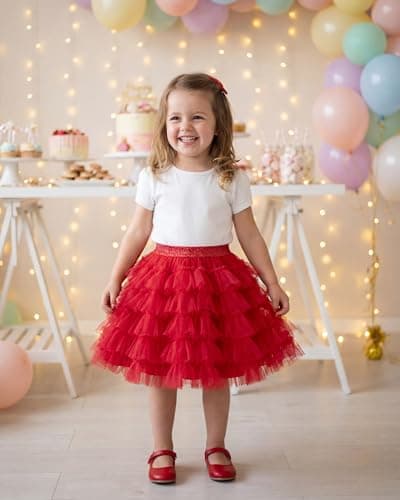 Stelle Red Tutu Skirt 5 Layered Girls Kids Mini Length Fluffy Tutu Stage Performance Costume(Red,2-3Y) - Thumbnail 3