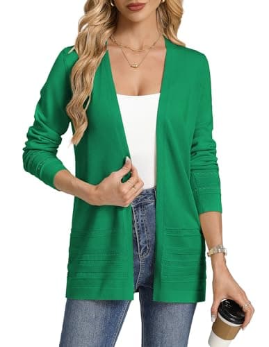 Summer Cardigans for Women Lightweight, V Neck Long Cardigan 2026, Long Sleeve Open Front Cardigan Kelly Green M - Image 1