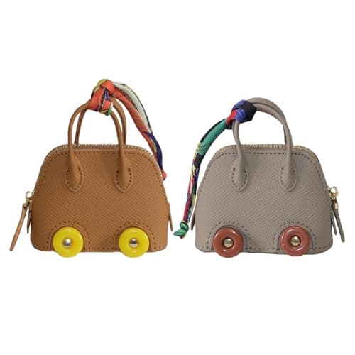 Buyborgood Women's 2 PCS Mini Tote Bag Charms Keychain Pouch Small Coin Purse Wallet, Camel+Brown - Image 1