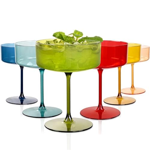 Ciaell 12PCS Plastic Martini Glasses - 10 Oz Colored Disposable Coupe Glasses with Stem - Heavy Duty Margarita Cups for Bars, Cocktails, Whiskey, Parties & Wedding - Image 1