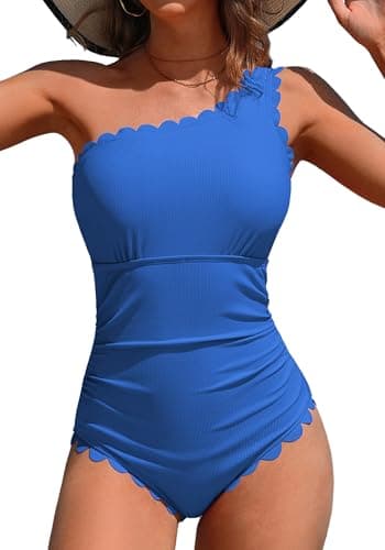Charmo One Piece Swimsuit Women Tummy Control Bathing Suit One Shoulder Swim Suit Lady Full Coverage Monokini Peacock Green S - Image 1