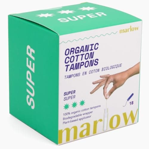 Marlow 100% Organic Cotton Easy Glide Tampons with Compact Plant Based BPA Free Applicator, Chlorine Free, Toxin Free, Hypoallergenic, Dermatologically Tested, Fragrance Free, Super, 18 Count - Image 1