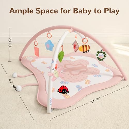 Pamo Babe Baby Play Gym & Activity Mat, Tummy Time Mat with 8 Montessori Toys, Non-slip Foldable Baby Playmat for Stage-Based Development, Machine Washable Baby Gym Play Mat for Newborn Essential Gift - Thumbnail 6
