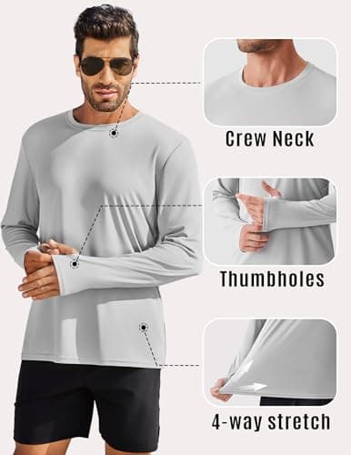 PINSPARK 2 Pack Long Sleeve Sun Shirt UPF 50+ Rash Guards Quick Dry Lightweight Outdoor Swimming Fishing T-Shirt S Light Gray - Thumbnail 3