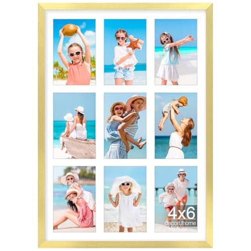 decorUhome 14x20 Picture Frames Collage Wall Decor, Display 9Pcs 4x6 Photos with Mat or 1Pcs 14x20 Unmatted, 9 4x6 Collage Picture Frames for Wall Mounting, Gold - Image 1