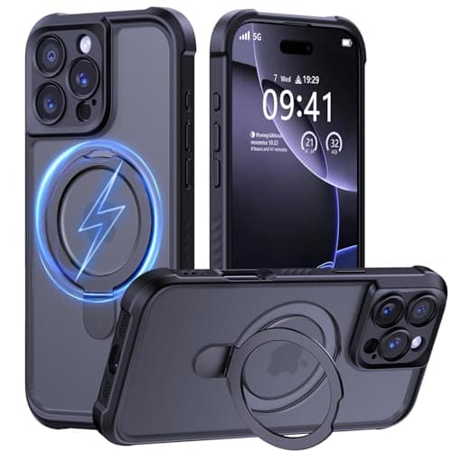 MOCCA Design for iPhone 16 Pro Max Case with Magnetic Invisible Stand [Full Camera Protection] [Compatible with Magsafe] Military Drop Shockproof Translucent Matte Phone Case Cover 6.9",Black - Image 1