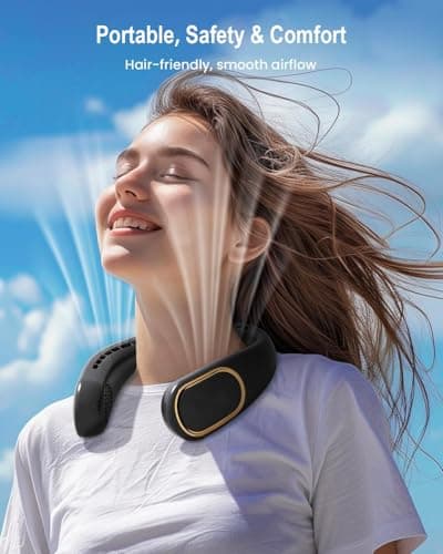 SHEWIND Portable Neck Fan - 5000mAh Rechargeable Hands-Free Wearable Fan | 4 Speeds, Bladeless & LED Display | Personal Cooling Fan for Travel, Outdoors, Camping - Black - Thumbnail 2
