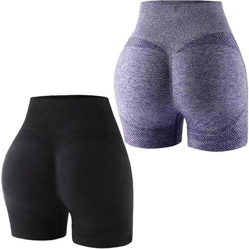 2 Pack High Waisted Shorts for Women,Tummy Control & Squat-Proof Workout Shorts with Smooth-Lining Design for Yoga,Running - Image 1