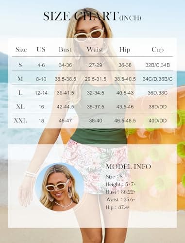 Arolina Womens Tankini Swimsuits for Women with Skirt Bathing Suits Two Piece Tummy Control Swimsuit Ladies Swimwear Army Green - Thumbnail 6