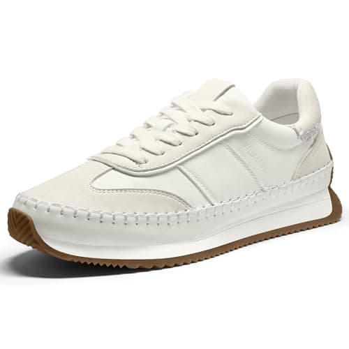 Vilanva Women's White Fashion Sneakers Casual Tennis Shoes with Non-Slip Retro Gum Sole Ladies Walking Trendy Footwear Size 8 - Image 1