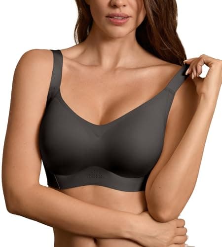 DEANGELMON Seamless Wireless Bras for Large Bust Women No Underwire Full Coverage T-Shirt Bra Comfort V Neck Everyday Bras(Black,XXXL) - Image 1