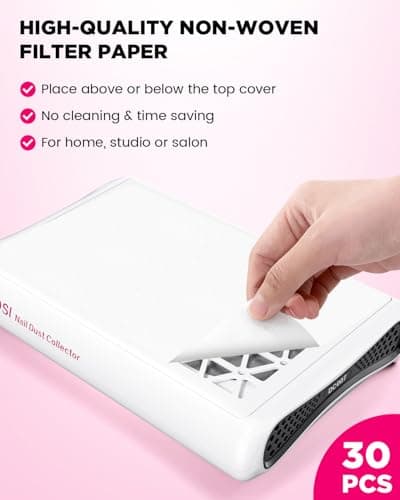 ECOSI Nail Dust Collector, 8000RPM & 1600PA Dual Turbo Professional Vacuum Fan Dust Extractor with 30 Pcs Filter Papers, Stepless Adjustable Suction for Manicure, Salon Nail Tech & Home (White) - Thumbnail 5