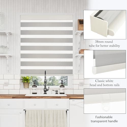 GHV Cordless Zebra Blinds for Windows Free-Stop Shades Light Filtering Dual Layer Light Control for Day and Night (Gray, 28 in (W) x 64 in (H)) - Thumbnail 3