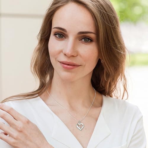 Turandoss Silver Heart Initial Necklace for Women - Dainty 14K-White-Gold-Plated Heart Pendant Necklace with Tiny Letter W, Fashion Jewelry Gifts for Women - Thumbnail 2