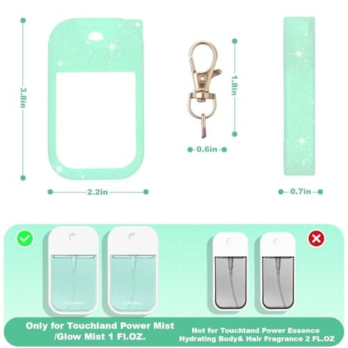 Palksky Silicone Case Compatible with Touchland Hand Sanitizer Spray (Fit for 1 FL OZ/30 mL Ver), Portable keychain(Glitter Sequin Green),Travel Size - Thumbnail 2