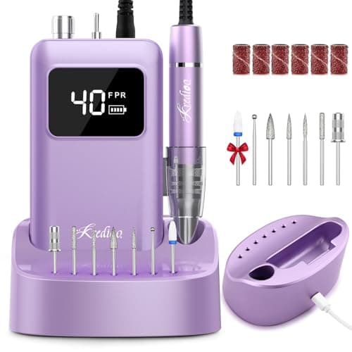 Kredioo Professional Nail Drill Brushless 40,000RPM Rechargeable 2-in-1 Portable Electric Nail File Ultra Silent Salon Must Haves Nail Tool Kit Removing Acylic Gels-Purple