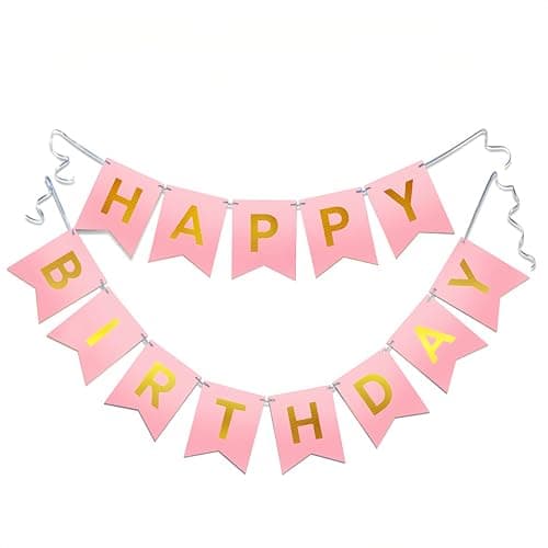 Happy Birthday Banner - Vibrant Happy Birthday Decorations & Sign, 250g Cardstock with 5m String, Perfect Party Decor for Kids, Men, Women & Celebrations, Pink - Image 1