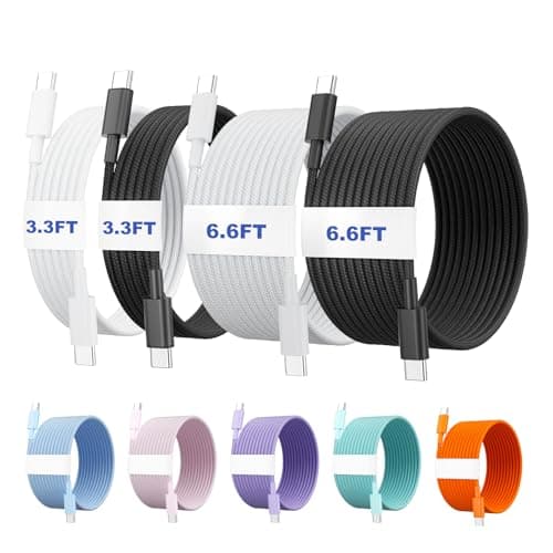 PassZone USB C to USB C Cable,Fast Charging Braided Cable,4 Pack 6.6/6.6/3.3/3.3FT 60W Cord Suitable for iPhone 17 16 15 Pro Max/Plus/iPad/MacBook/Galaxy S25 Ultra (6.6/6.6/3.3/3.3FT, White/Black) - Image 1