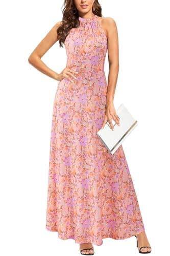 STYLEWORD Women's 2026 Summer Fashion Wedding Guest Semi Formal Maxi Dresses Halter Sundress Casual Hawaiian Long Dress(Floral-55-M) - Image 1