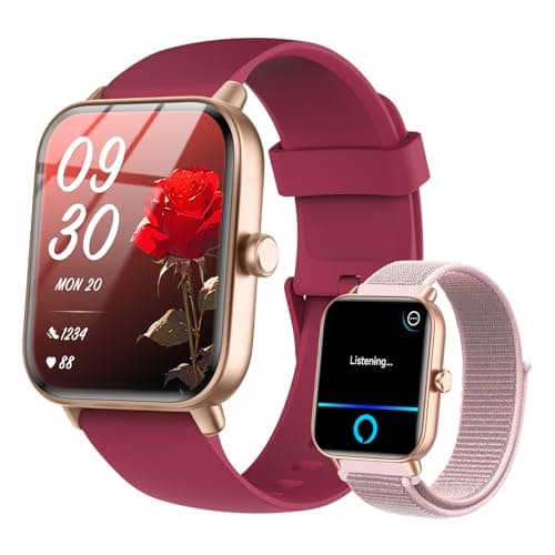 Quican Smart Watches for Women/Men, Smart Watch for Android Phones and iPhone Compatible, Alexa Built-in, 1.8" Fitness Watches for Women, IP68 Waterproof/Bluetooth Call, Heart Rate/Sleep Monitor, Red - Image 1