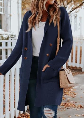 KIRUNDO Cardigan Sweaters for Women 2026 Fall Open Front Knit Sweater Jackets Business Casual Long Coatigan Winter Clothing(Navy, XX-Large) - Thumbnail 3