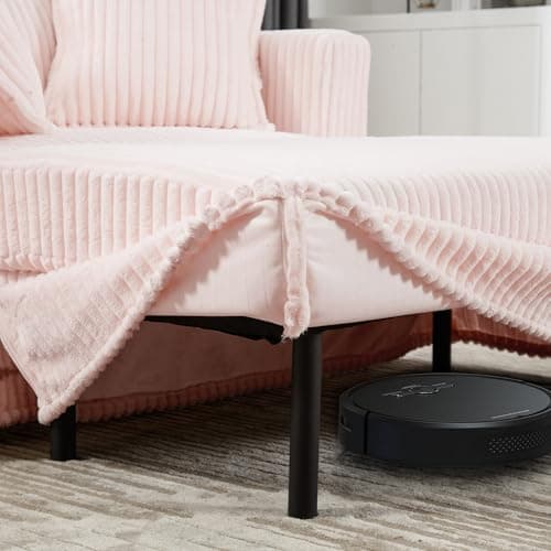 Indoor Chaise Lounge Chair with Ottoman, Comfy Faux Fur Plush Corduroy Lounge Sofa, Modern Cloud Couch Chair with Wide Armrests (Pink (No Storage)) - Thumbnail 6