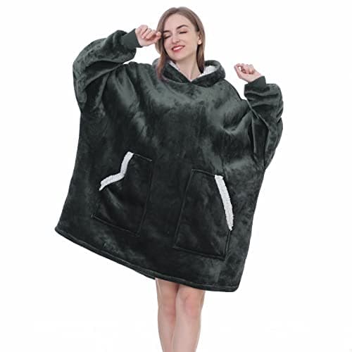Kipswiza Oversized Wearable Blanket Hoodie Gifts for Mom Dad, Soft Warm Sherpa Fleece Blankets Sweatshirt with Big Pockets for Women Men Dad Mom Friends (Greenish-Gray) - Image 1