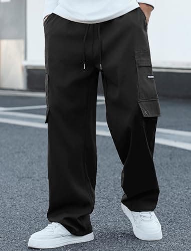 ZAFUL Men's Cargo Pants Digital Camouflage Branch Shaped Print Drawstring Waist Loose Casual Trousers with Pockets (3-Black, 2XL) - Thumbnail 3