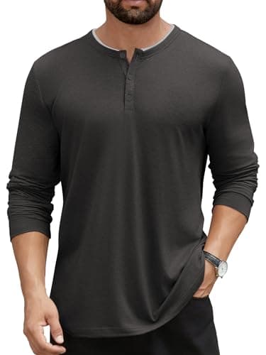 Hardaddy Men's Long Sleeve Henley Shirts Casual Color Block Henley Button T-Shirt Tops Black M - Image 1