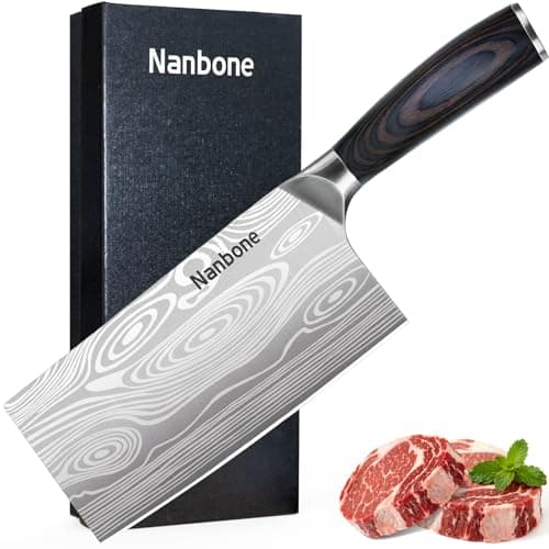 Nanbone Meat Cleaver Knife Ultra Sharp Kitchen Knife 8 Inch, High Carbon Stainless Steel Butcher Knife with Wooden Handle, Chinese Cleaver for Meat Cutting Vegetable Slicing Perfect Birthday Gifts - Image 1