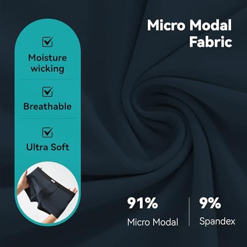 Nullktie Men‘s Ultra Soft Trunks with Fly, Modal Microfiber Underwear, Moisture Wicking Boxer Briefs Short Leg, 4 Pack - Thumbnail 3