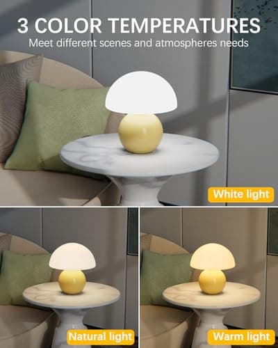 TAPTIM Mushroom Table Lamp with 3 Color Temperatures, 8.7" Mid Century Modern Glass Lamp for Bedroom Nightstand, Living Room, Aesthetic Dorm Desk Decor - Thumbnail 2
