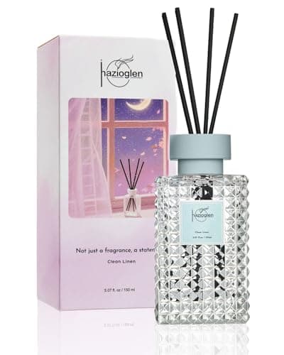 Hazioglen Reed Diffuser Set, Clean Linen Scented Home Fragrance Air Freshener for Bathroom Shelf Decor, 5.07 fl oz/150ml Essential Oil with Sticks - Image 1