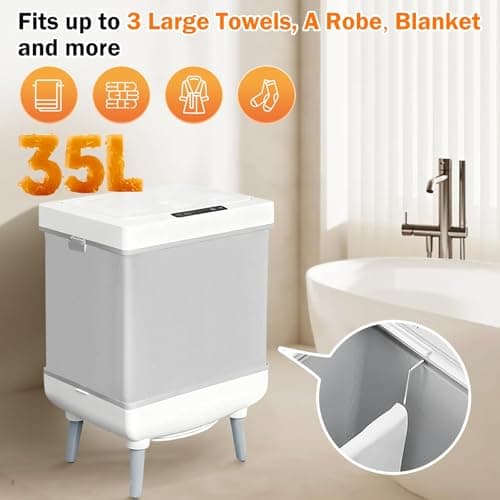 Towel Warmers for Bathroom, Foldable Hot Towel Warmer Bucket, Heat & Dry 2-in-1, Large Capacity(35L), Fits Up to 3 Oversized Towels(45"x70"), Bathrobes, Blankets, Portable Handle, Ideal for Home & Spa - Thumbnail 5