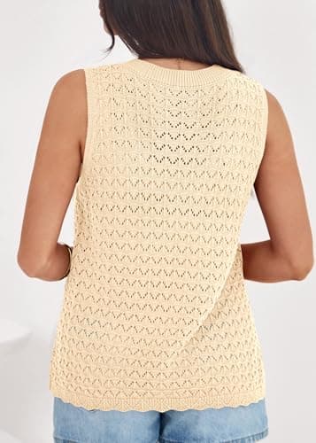 KIRUNDO Sweater Vest Women Crochet Tank Tops 2026 Spring Summer Sleeveless Knit Pullover Beach Cover Up Vacation Outfits (Beige, XX-Large) - Thumbnail 2