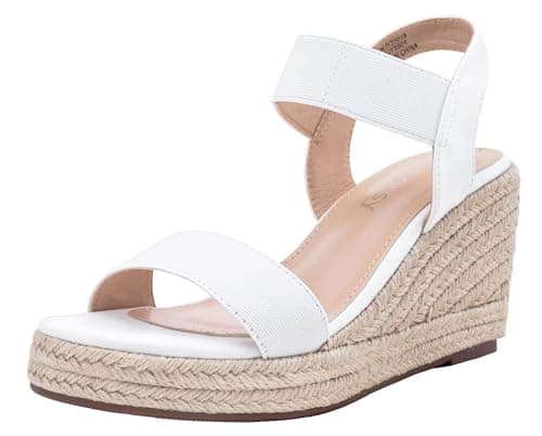 Jeossy Women's Wedge Platform White Sandals, Espadrille 8801 Sandal, Summer Elastic Ankle Strap Shoes with 3.5 Inch, Size 8.5(DJY8801 White 08.5) - Image 1