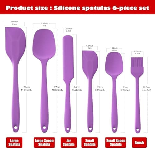 HFLYJPYW Spatulas Set of 6, Food Grade Silicone Spatulas Rubber Heat Resistant, Stainless Steel Core, Kitchen Utensils Nonstick for for Cooking, Baking and Mixing(purple) - Thumbnail 2